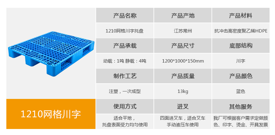 名贯彩票1210网格川字塑料托盘13kg
