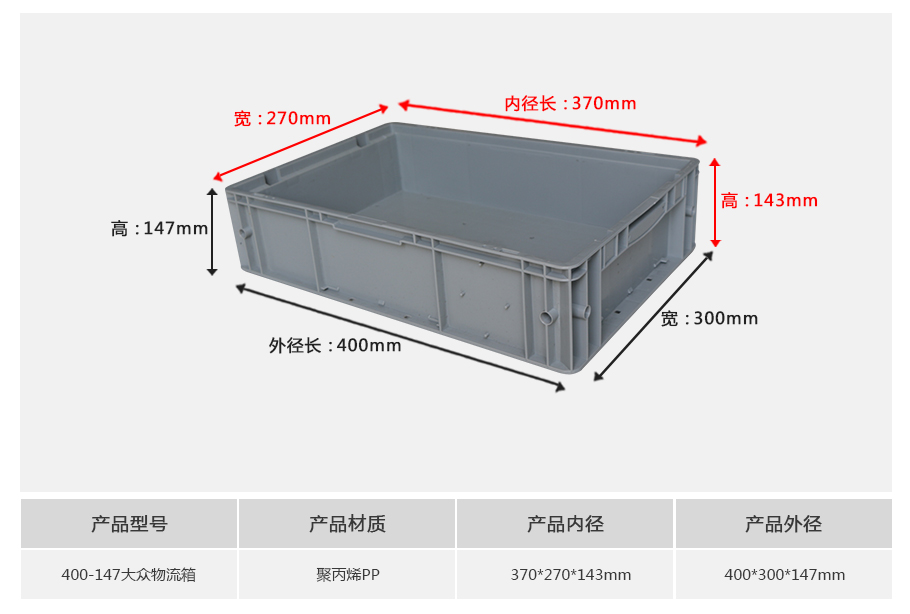 名贯彩票400-147塑料大众物流箱